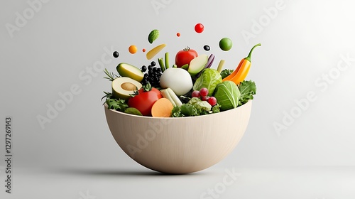 Vibrant Bowl of Fresh Produce: A 3D Render of Healthy Eating AI Generated