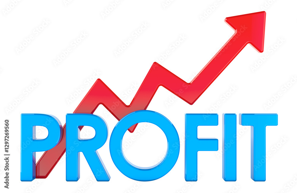 Profit concept with growth red arrow, 3D rendering isolated on transparent background Profit concept with growth red arrow, 3D rendering isolated on transparent background
