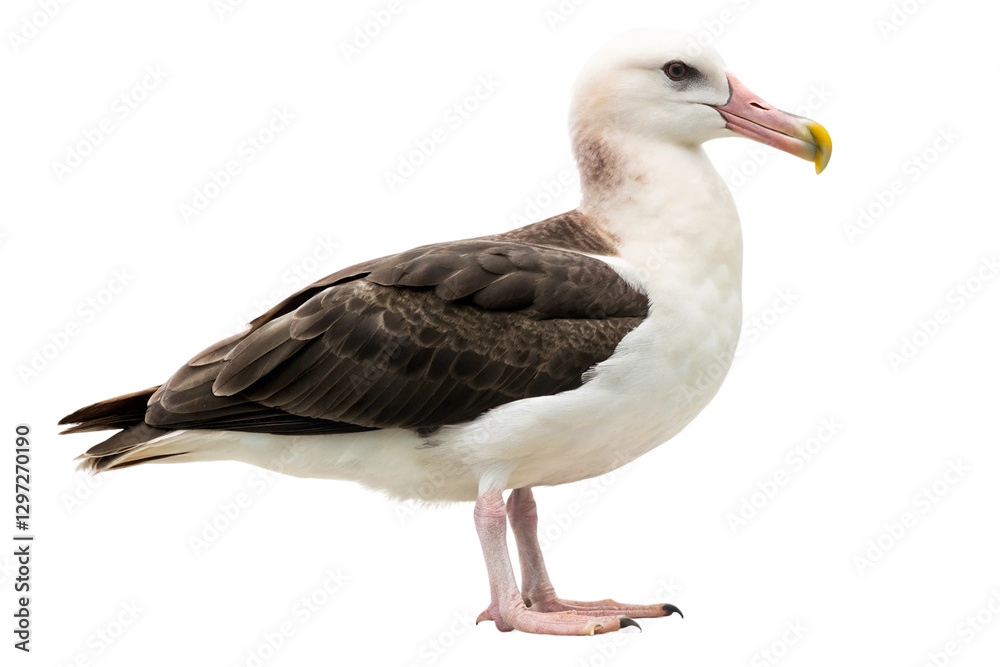Obraz premium Regal albatross with white and dark brown plumage, standing confidently. PNG format