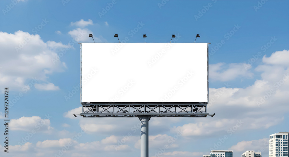 Blank Billboard Against Blue Sky , Outdoor Advertising Space in Urban Landscape Blank Billboard Against Blue Sky , Outdoor Advertising Space in Urban Landscape