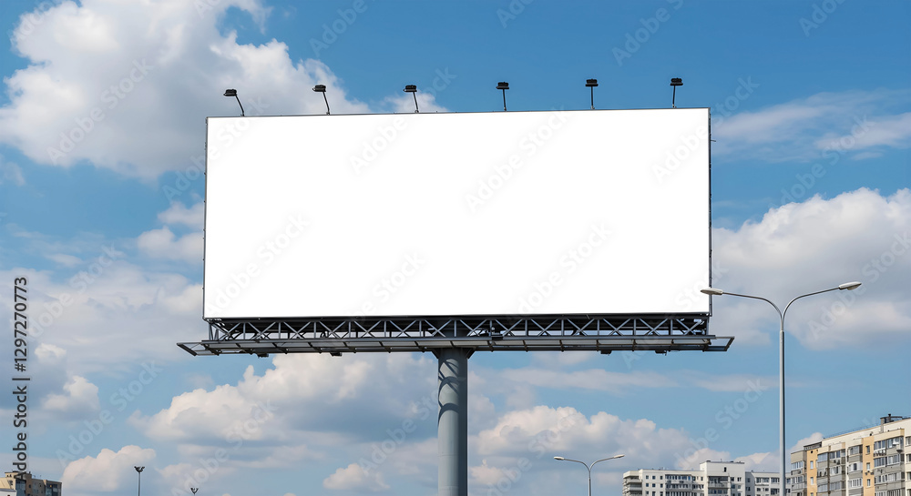 Blank Billboard Against Blue Sky , Outdoor Advertising Space in Urban Landscape Blank Billboard Against Blue Sky , Outdoor Advertising Space in Urban Landscape
