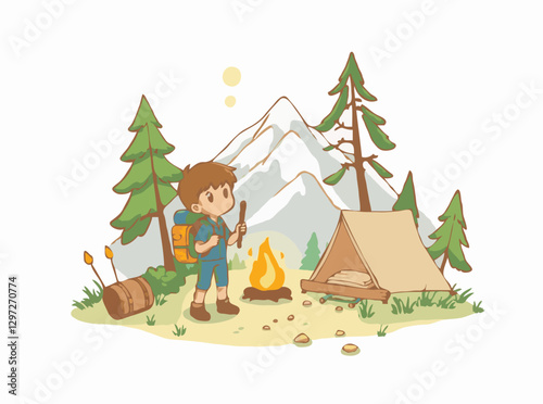 Exploring Nature in Adventure Camping Vector