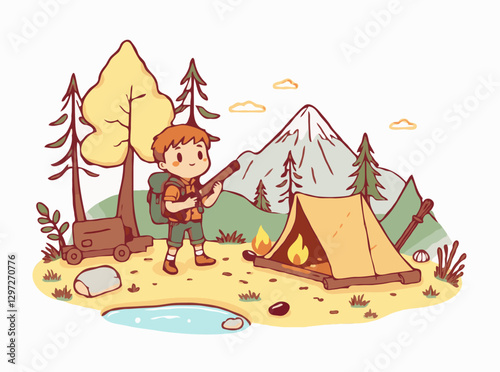Exploring Nature in Adventure Camping Vector