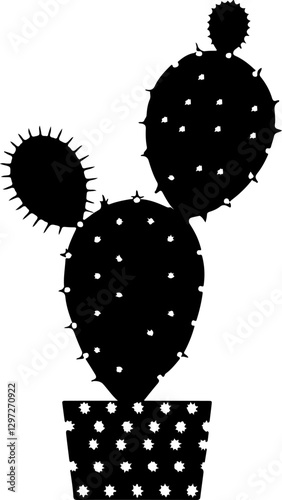 Silhouette of a Potted Cactus with Three Pads and Polka Dot Pattern