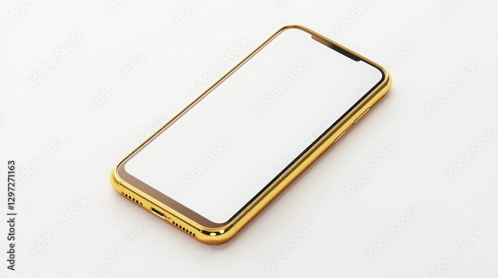3D gold smartphone mockup with a blank white screen, isolated on a white background. 3D gold smartphone mockup with a blank white screen, isolated on a white background.