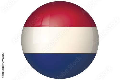 Flag of Netherlands. National symbol in official colors. Template icon. Abstract vector background. Round glass light ball, 3D big bubble, sphere.