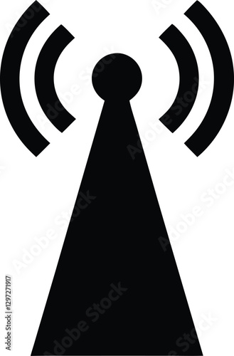 Black Silhouette of Radio Tower with Signal Waves - Iconic Symbol of Wireless Communication