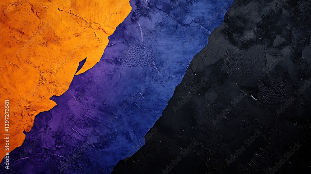 Naklejka premium Abstract Digital Painting: Bold Orange, Purple, and Black Textures AI Generated