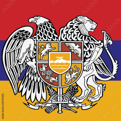 Coat or arms of Armenia. Armenian national symbol in official colors. Template icon. Abstract vector illustration.
