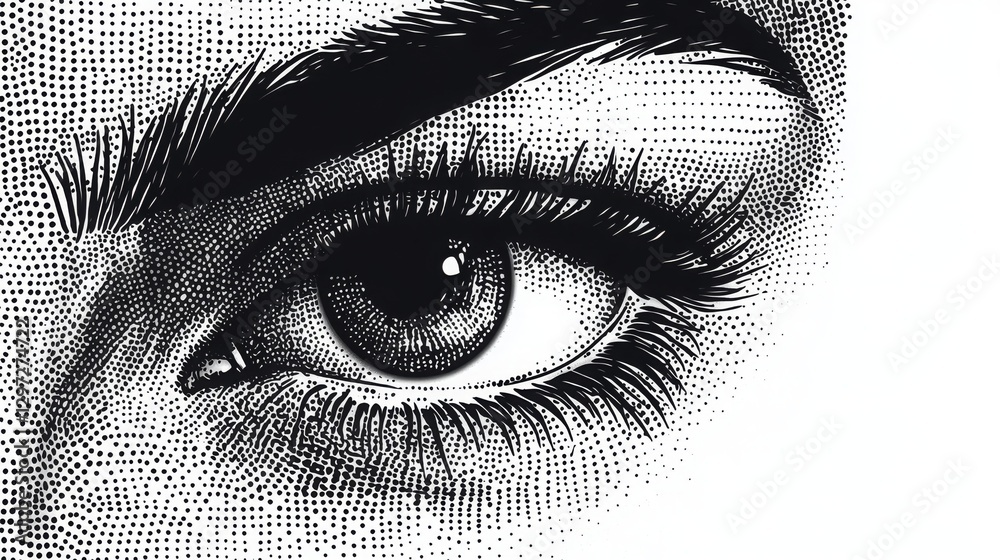 Obraz premium Halftone human eye--frontal close-up of a woman looking straight.