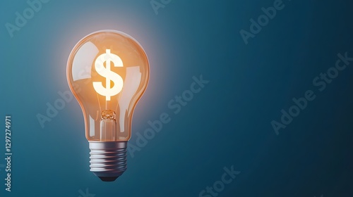 Illuminating Financial Innovation Glowing Dollar Sign Hologram Shining from a Bright Lightbulb Against a Sleek Blue and White Background Representing New Ideas Opportunities