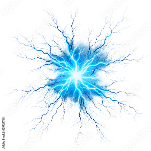 Bright Blue Electric Sparks with High-Energy Glow, PNG with Transparent Background: Perfect for Electricity, Power, Energy, Science, Technology, Lightning Effects, and Futuristic Concepts.