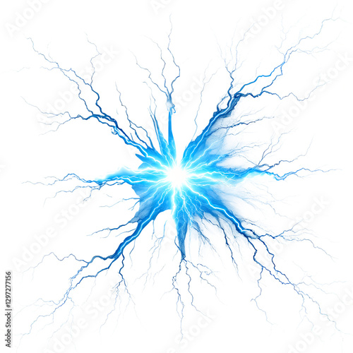 Bright Blue Electric Sparks with High-Energy Glow, PNG with Transparent Background: Perfect for Electricity, Power, Energy, Science, Technology, Lightning Effects, and Futuristic Concepts.