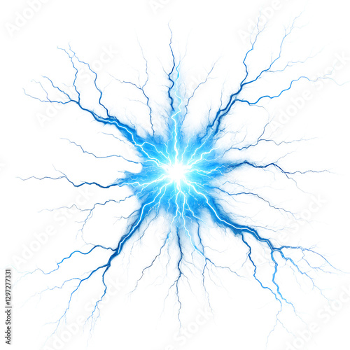 Bright Blue Electric Sparks with High-Energy Glow, PNG with Transparent Background: Perfect for Electricity, Power, Energy, Science, Technology, Lightning Effects, and Futuristic Concepts.