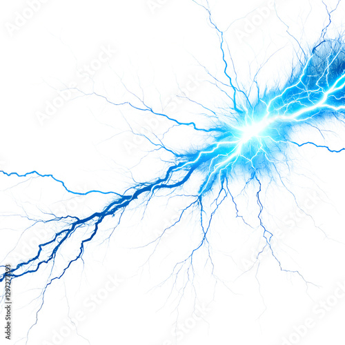 Bright Blue Electric Sparks with High-Energy Glow, PNG with Transparent Background: Perfect for Electricity, Power, Energy, Science, Technology, Lightning Effects, and Futuristic Concepts.