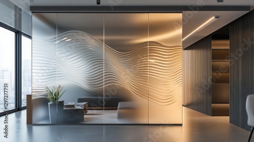 Fototapeta Naklejka Na Ścianę i Meble -  Wavy abstract stripes for modern glass partition designs