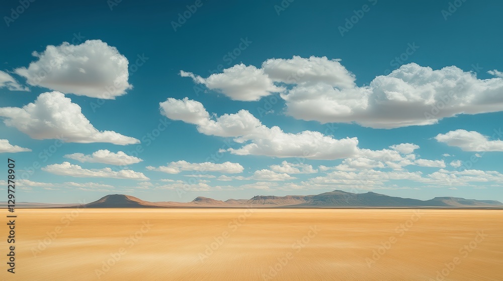Vast Empty Desert Landscape Under Sky Filled with Fast Moving Clouds Vast Empty Desert Landscape Under Sky Filled with Fast Moving Clouds