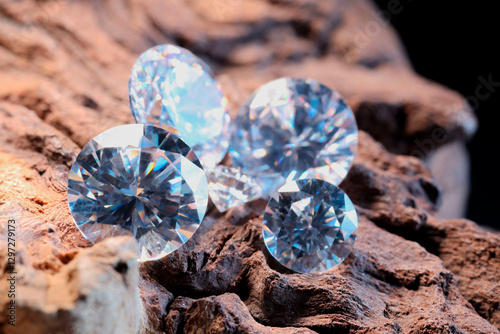 Beautiful shiny gemstones on stone, closeup view