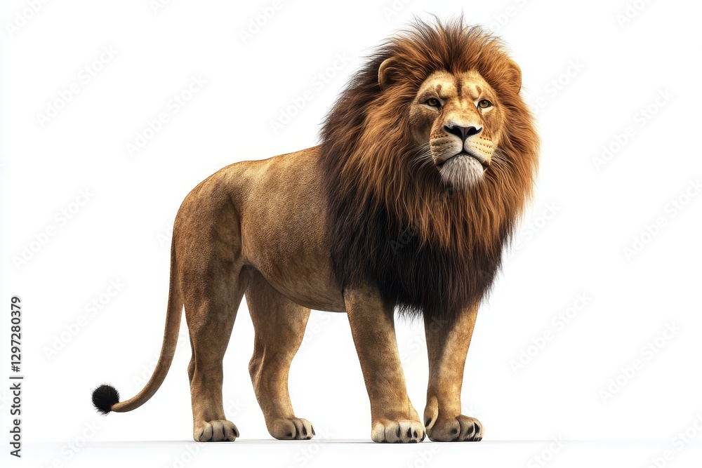 Lion isolated on white background with majestic mane and regal expression Lion isolated on white background with majestic mane and regal expression