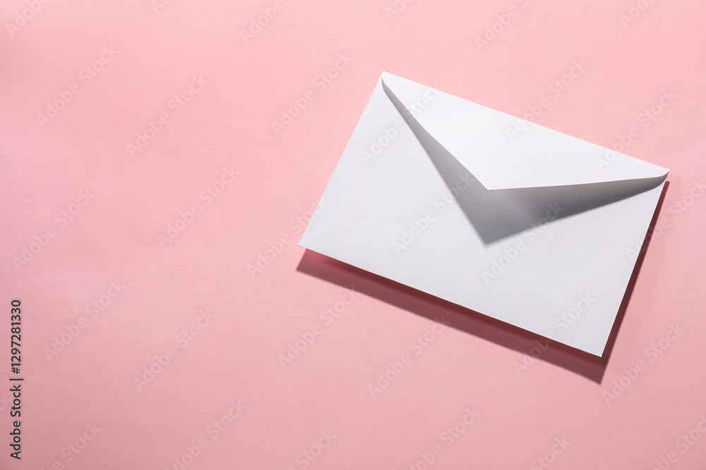 Paper envelope on pink background, top view. Mockup for design Paper envelope on pink background, top view. Mockup for design