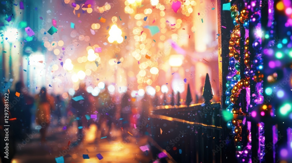 Naklejka premium Bohemian carnival vibrant beads and revelers amidst confetti