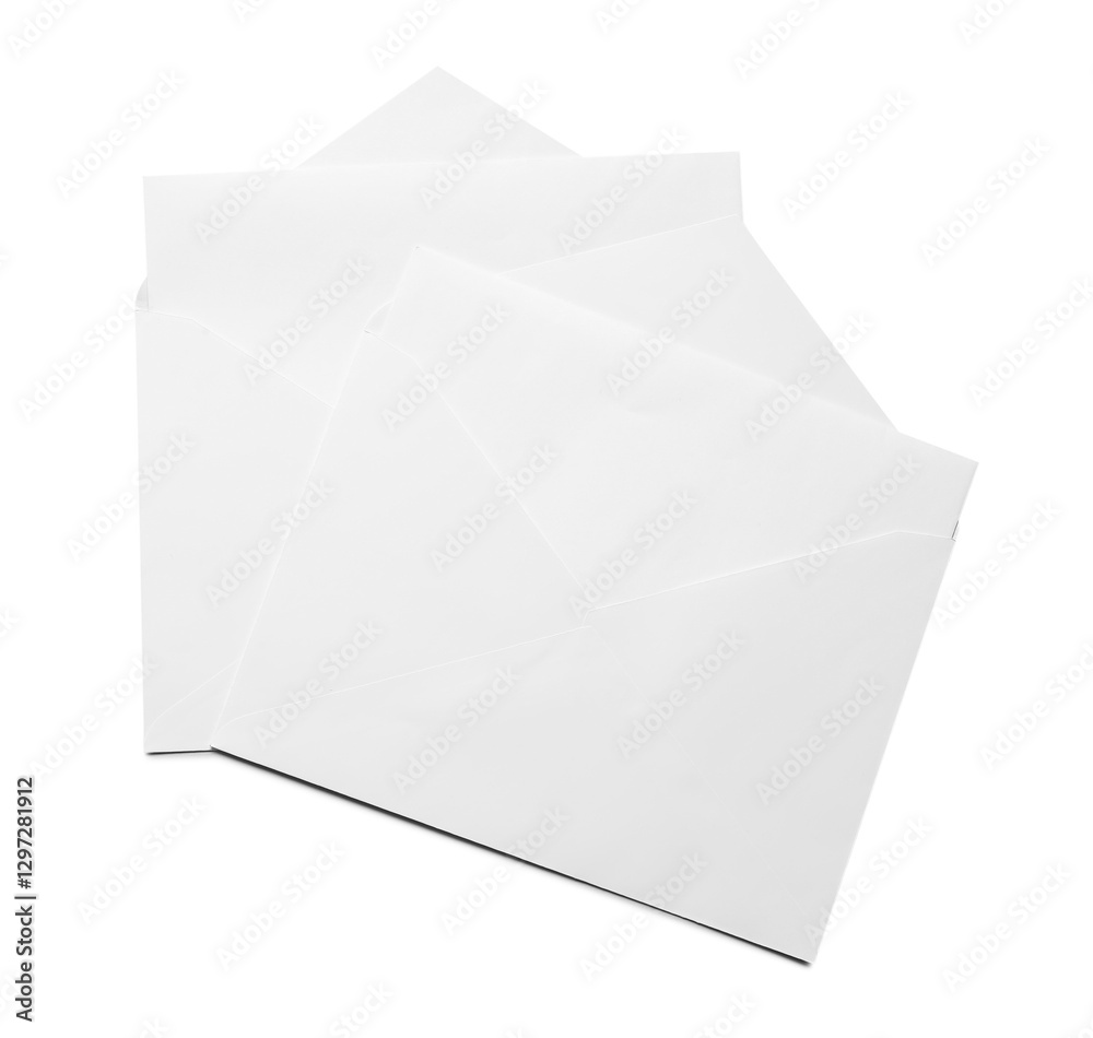 Envelopes with cards isolated on white, top view. Mockup for design Envelopes with cards isolated on white, top view. Mockup for design