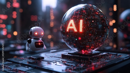 Charming ai robot agent and futuristic sphere in hightech harmony