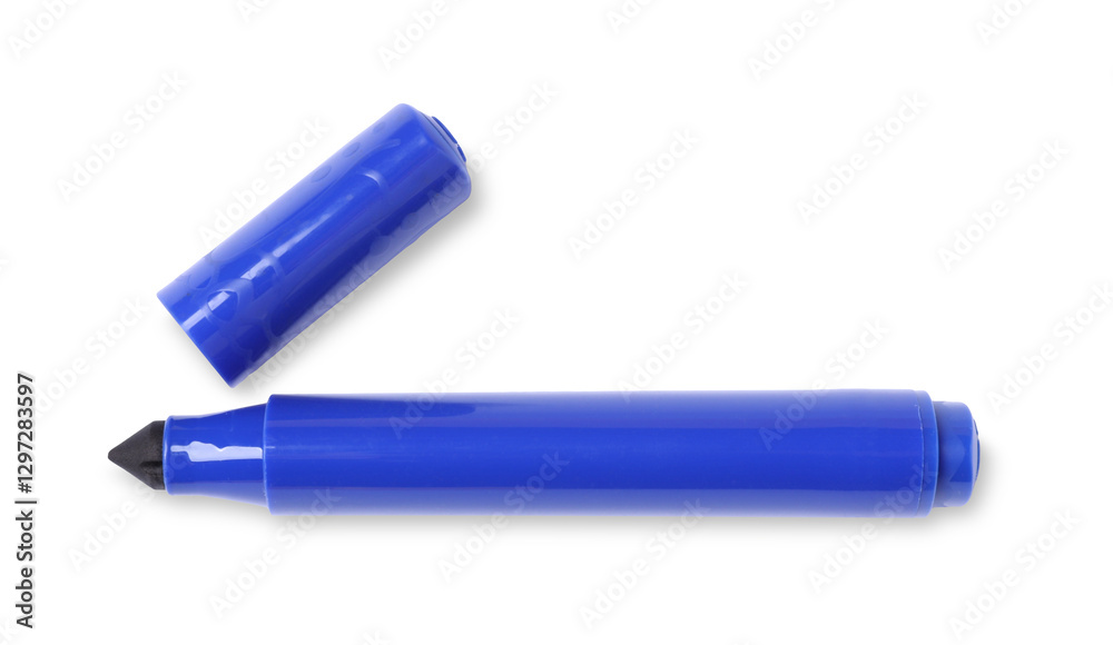 One blue marker isolated on white, top view One blue marker isolated on white, top view