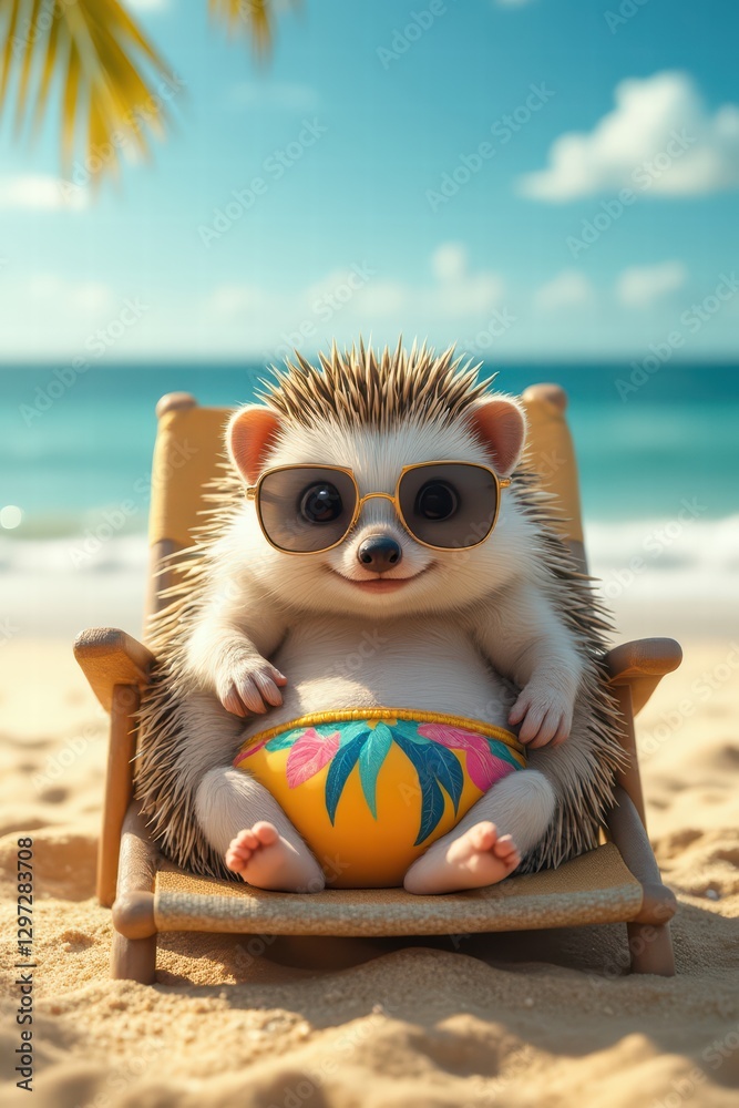 Fototapeta premium erizo tomando el sol en la playa 