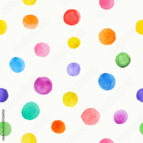 Colorful paint watercolor seamless pattern polka dot. Vector background