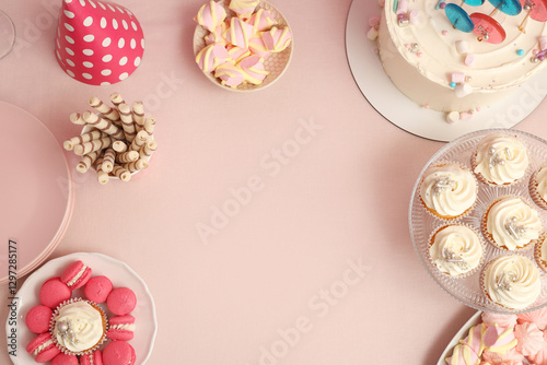 Dessert stand with tasty wh...