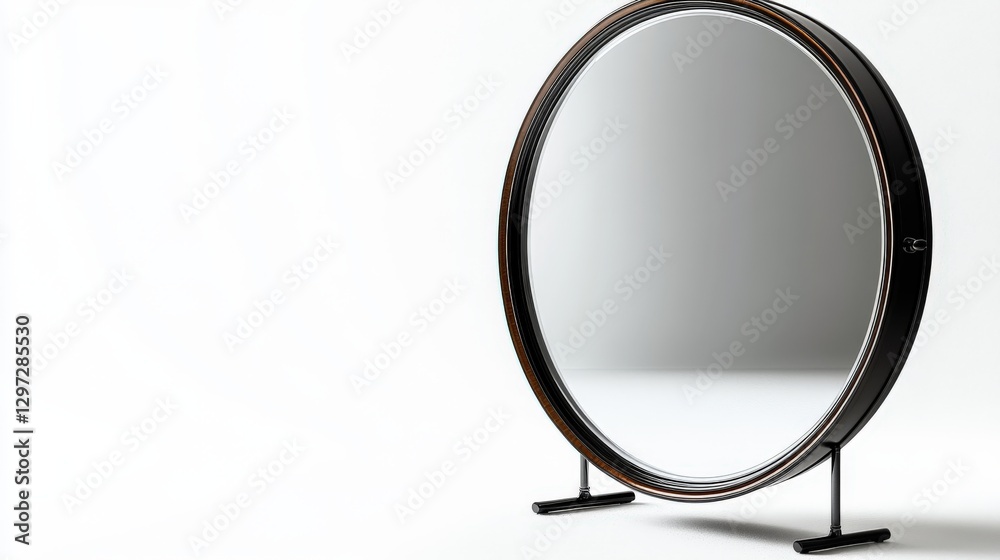 Fototapeta premium Unique contemporary mirror design on solid white background with open space