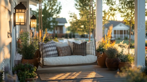 Fototapeta Naklejka Na Ścianę i Meble -  Cozy porch swing at sunset