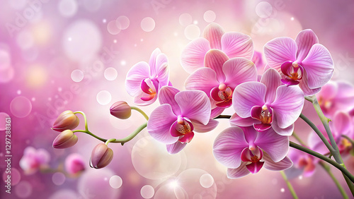 Delicate Pink Orchid Floral Background – Spring Greeting Card Design with Copy Space.