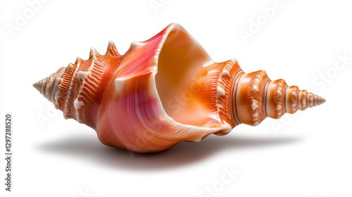 Exquisite Spiral Conch Shell with Orange and White Layers on Isolated White Background. Generative AI photo