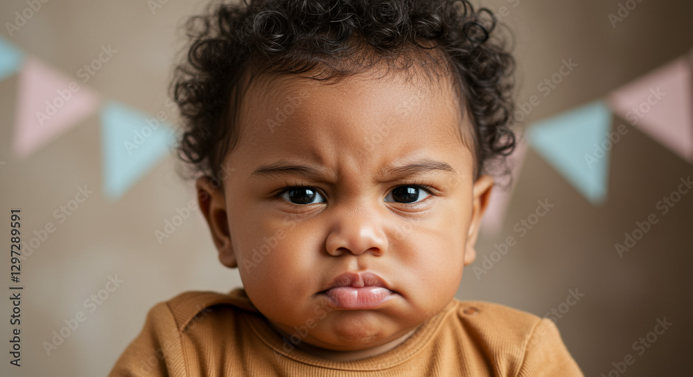 Angry baby with a frown and expressive facial expression Angry baby with a frown and expressive facial expression