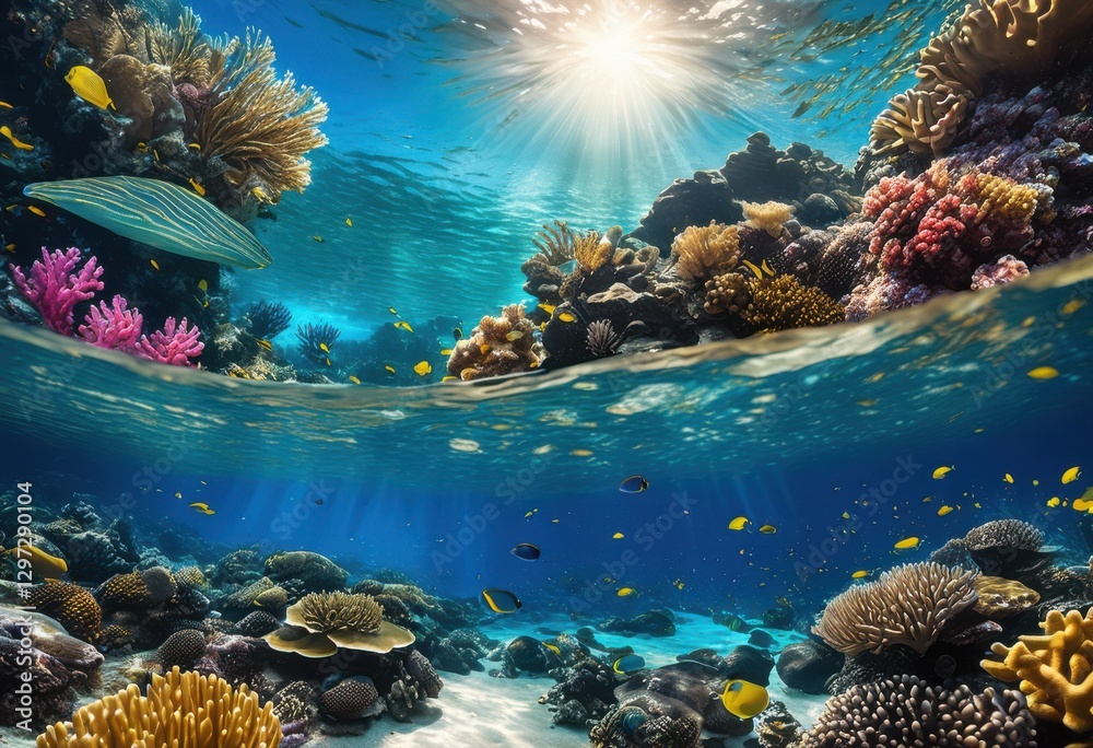 Obraz premium vibrant underwater landscapes displaying colorful coral diverse marine crystal clear waters enchanting aquatic world, sea, ocean, reef, fish, habitat