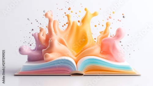 Book exploding with vibrant colorful paint splashes isolated on white background. Generative AI photo