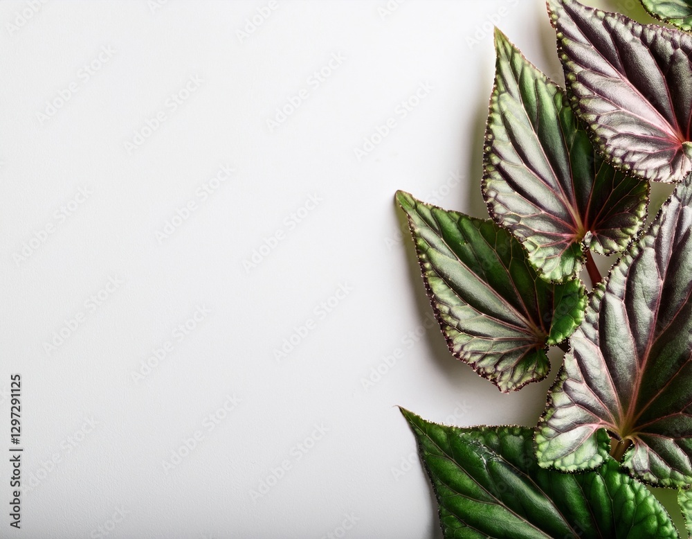 Fototapeta premium Green begonia leaves arranged artfully on a light surface creating a natural aesthetic