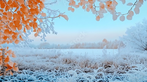 Frosty Winter Landscape: Sunrise over a Frozen Field AI Generated