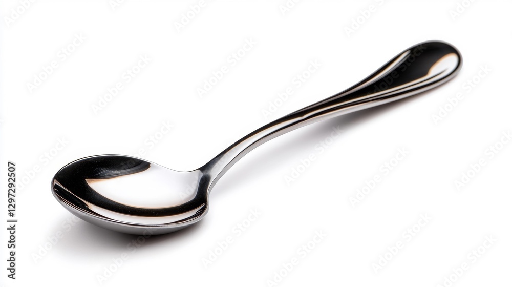 A perfectly smooth shiny silver spoon isolated on a white background. Generative AI A perfectly smooth shiny silver spoon isolated on a white background. Generative AI