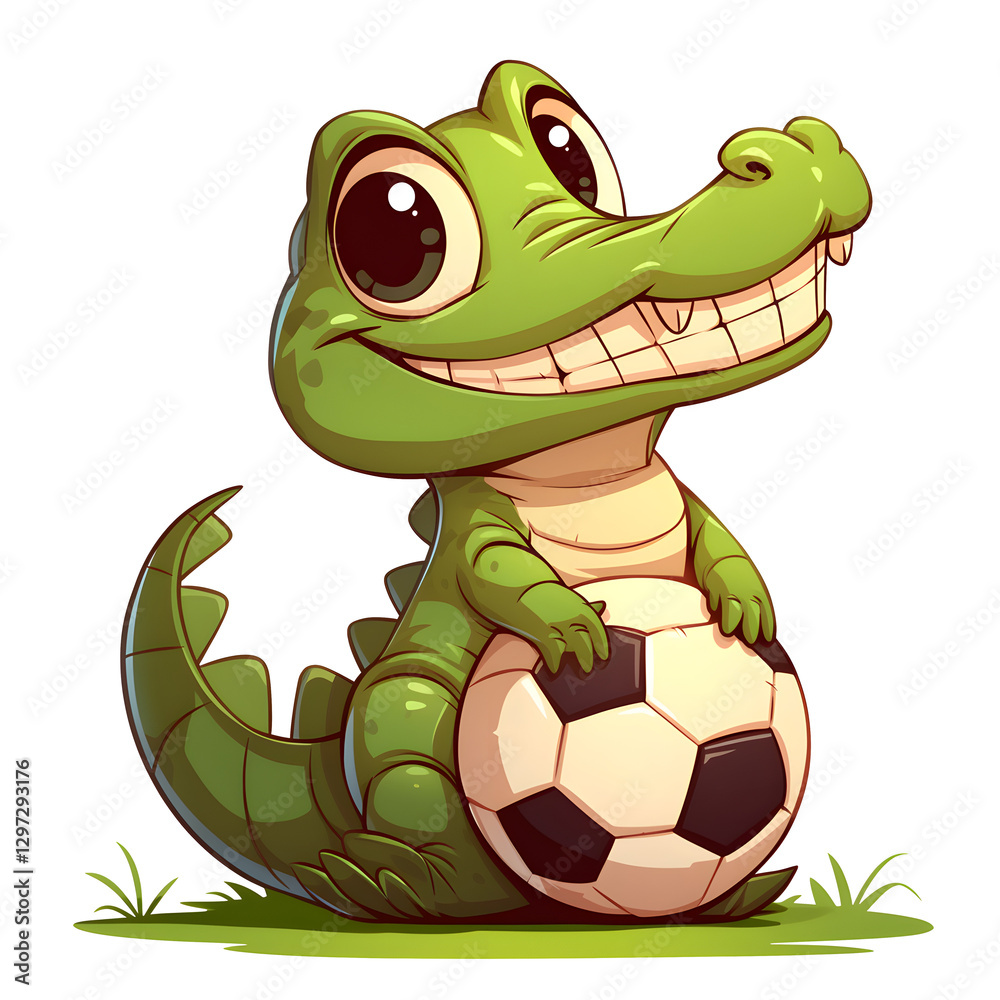 Fototapeta premium Fröhliches Krokodil mit Fußball