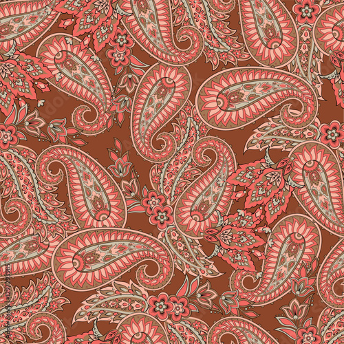 Seamless pattern based on traditional Asian elements Paisley. Traditional colorful seamless paisley vector pattern. Pattern for textile design or fabrics. Fashionable delicate design