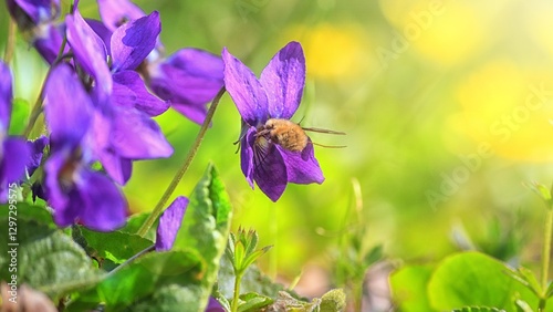 Obraz na płótnie Violet violets flowers bloom in the spring forest. Viola odorata w salonie