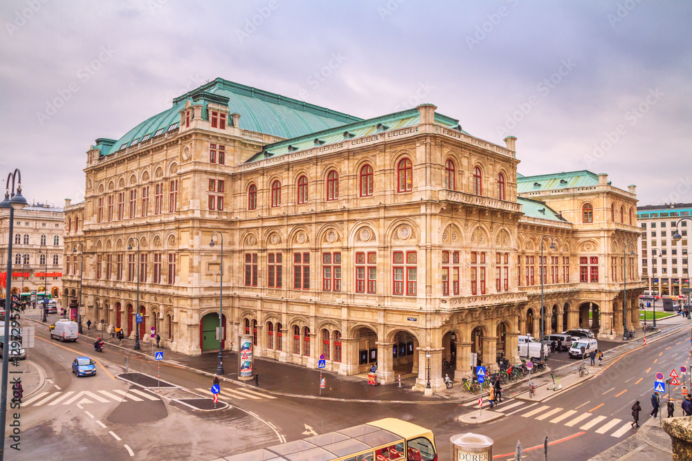Festive city landscape - view of the Vienna State Opera on Christmas eve, Austria