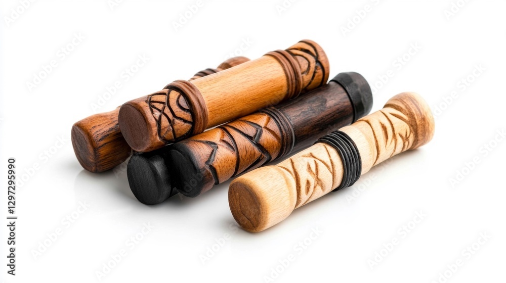 Set of Rhythm Sticks for Traditional Dance Performance Isolated on White Background. Generative AI