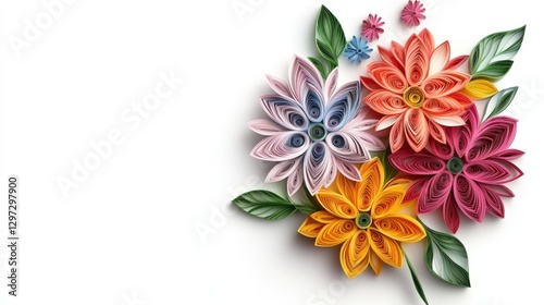 Wallpaper Mural Elegant bouquet of colorful dahlias crafted with quilling technique on white background Torontodigital.ca