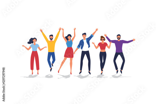 Group of people jumping in excitement