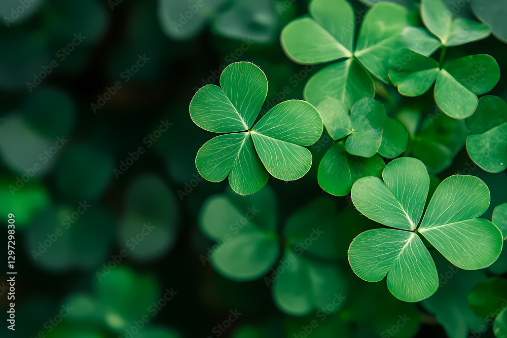 Beautiful four-leaf clover growing in the forest, a St. Patrick's Day concept Beautiful four-leaf clover growing in the forest, a St. Patrick's Day concept