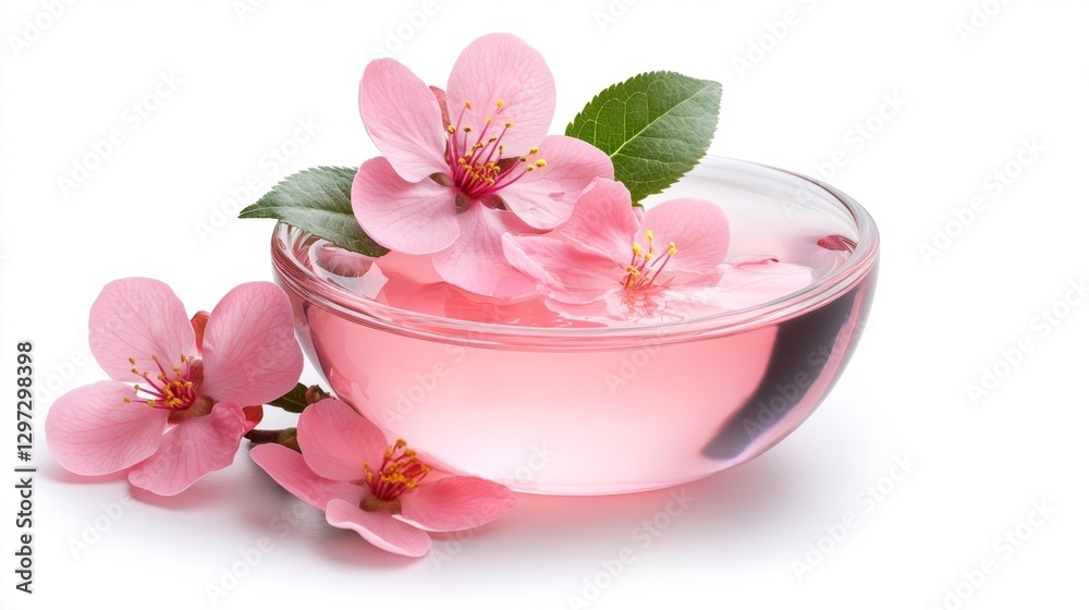 Delicate Pink Flowers Floating in Water in Clear Bowl Isolated on White Background. Generative AI Delicate Pink Flowers Floating in Water in Clear Bowl Isolated on White Background. Generative AI